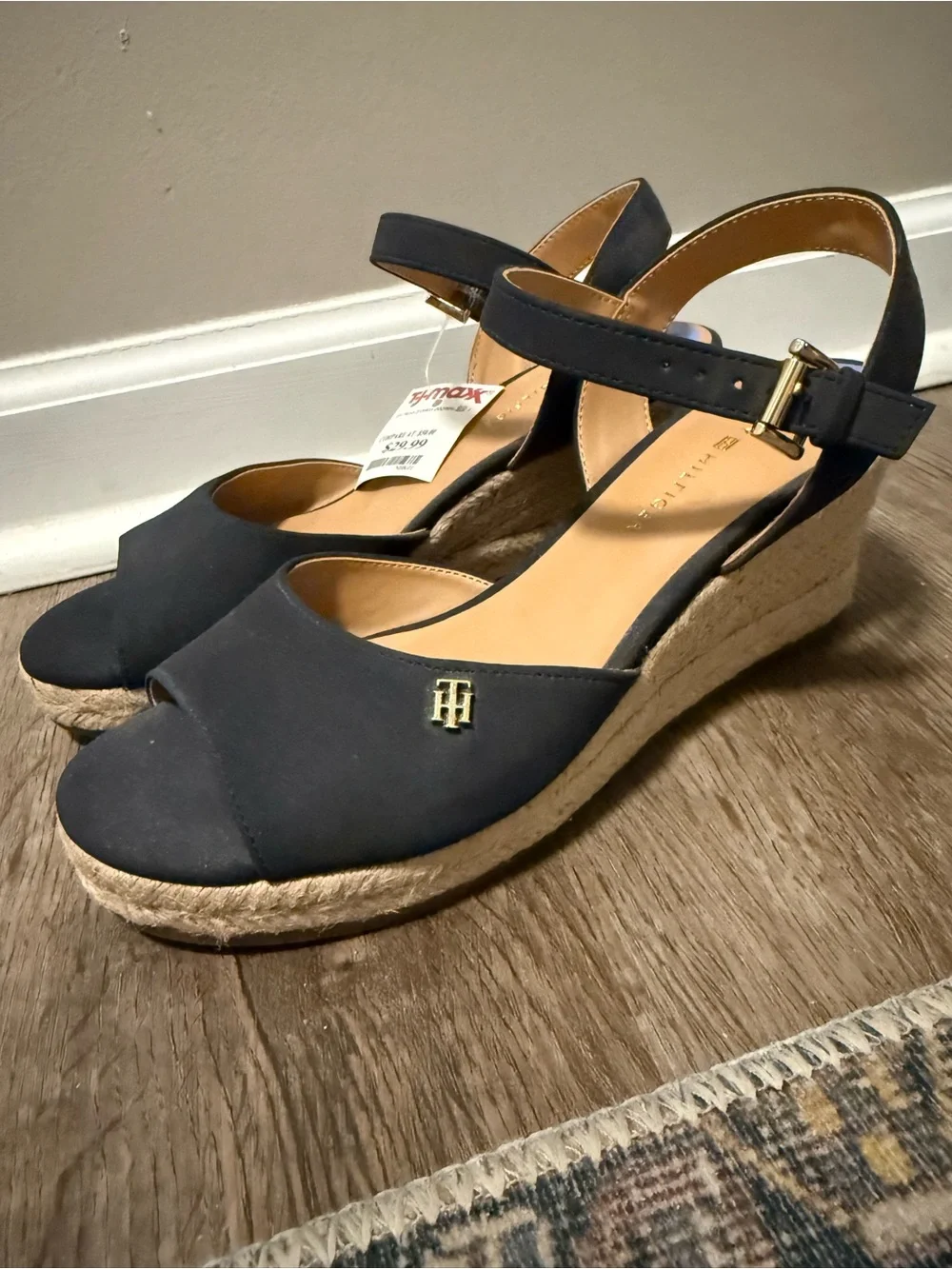 Tommy Hilfiger Navy Open-Toe Espadrille Wedge Sandals